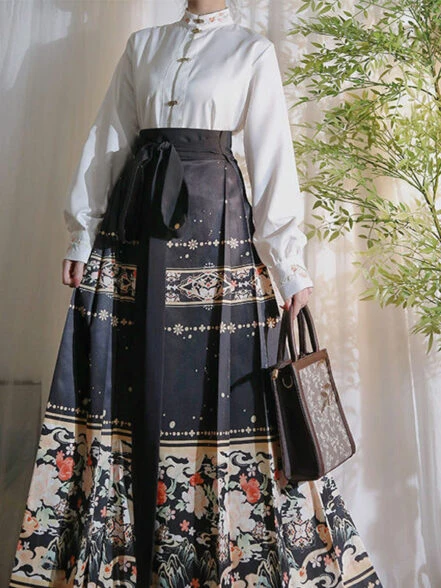 Mamianqun Hanfu Horse Face Skirt For Women - Newhanfu