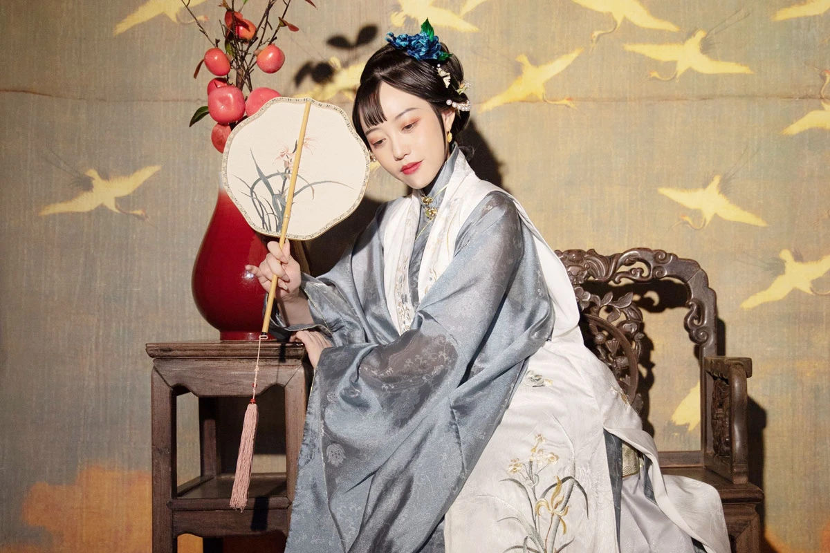 retro style chinese crane hanfu unisex dress