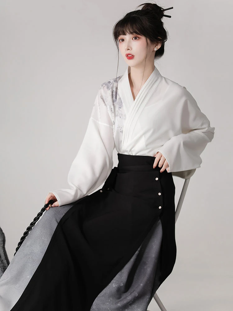 night grape white black hanfu dress