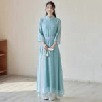 blue camellia modern qipao dress cheongsam