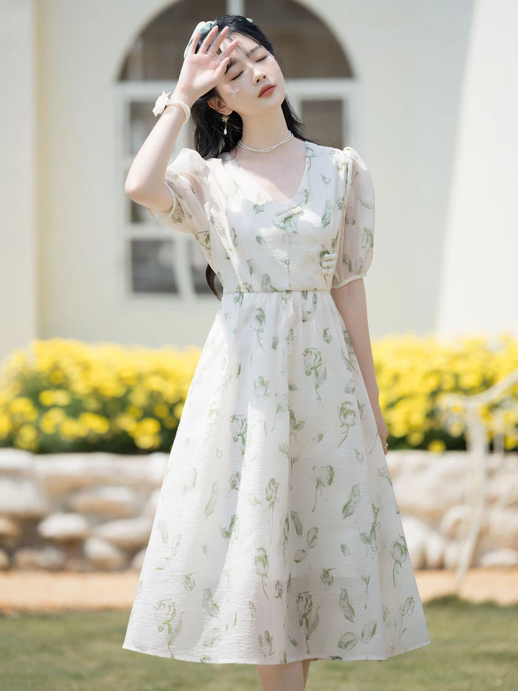 rose qipao short cheongsam summer dress