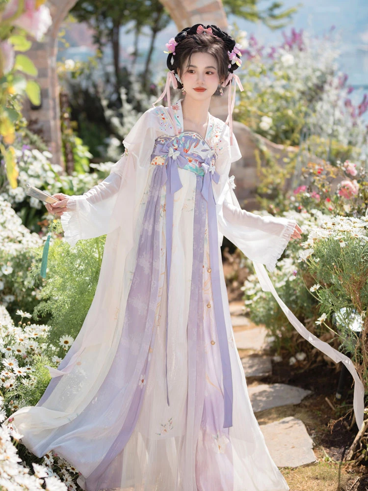 Fairy Butterfly Pink Purple Qixiong Hanfu Dress for Spring