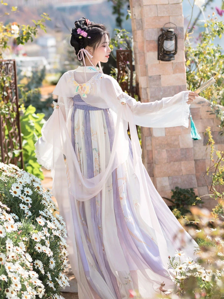 Fairy Butterfly Pink Purple Qixiong Hanfu Dress for Spring