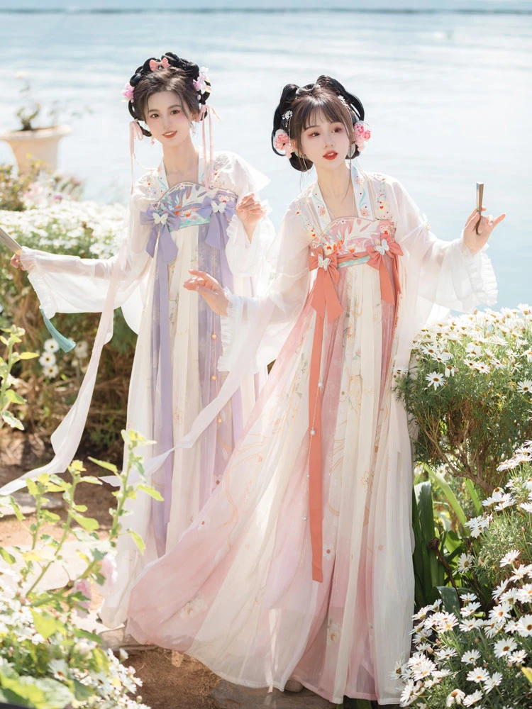 Fairy Butterfly Pink Purple Qixiong Hanfu Dress for Spring