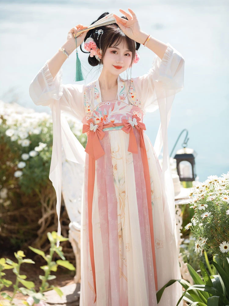 Fairy Butterfly Pink Purple Qixiong Hanfu Dress for Spring