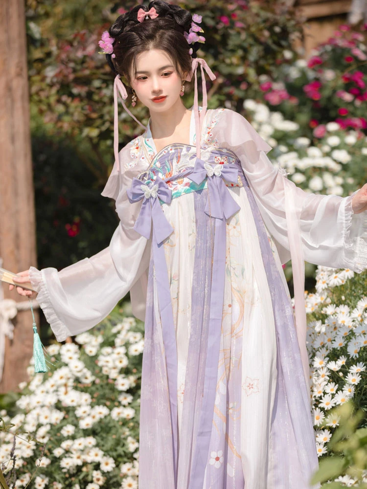 Fairy Butterfly Pink Purple Qixiong Hanfu Dress for Spring