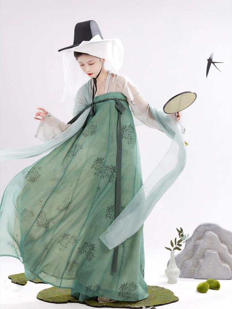 Green Qixiong Shanqun Retro Tang Dress for Spring Day