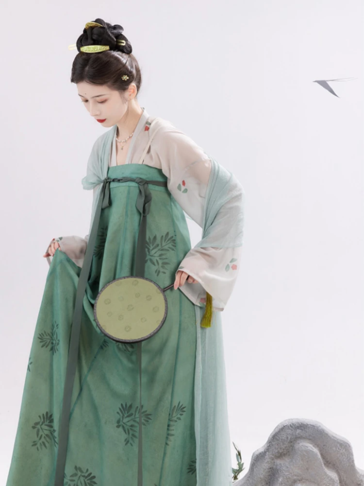 Green Qixiong Shanqun Retro Tang Dress for Spring Day