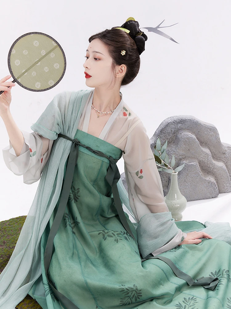 Green Qixiong Shanqun Retro Tang Dress for Spring Day