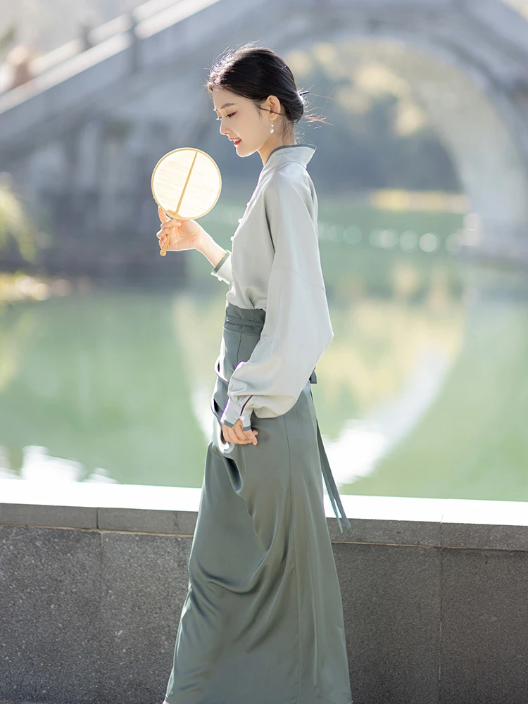 Spring GreenModern Song Style Women Hanfu Fashion Green Dress for Spring