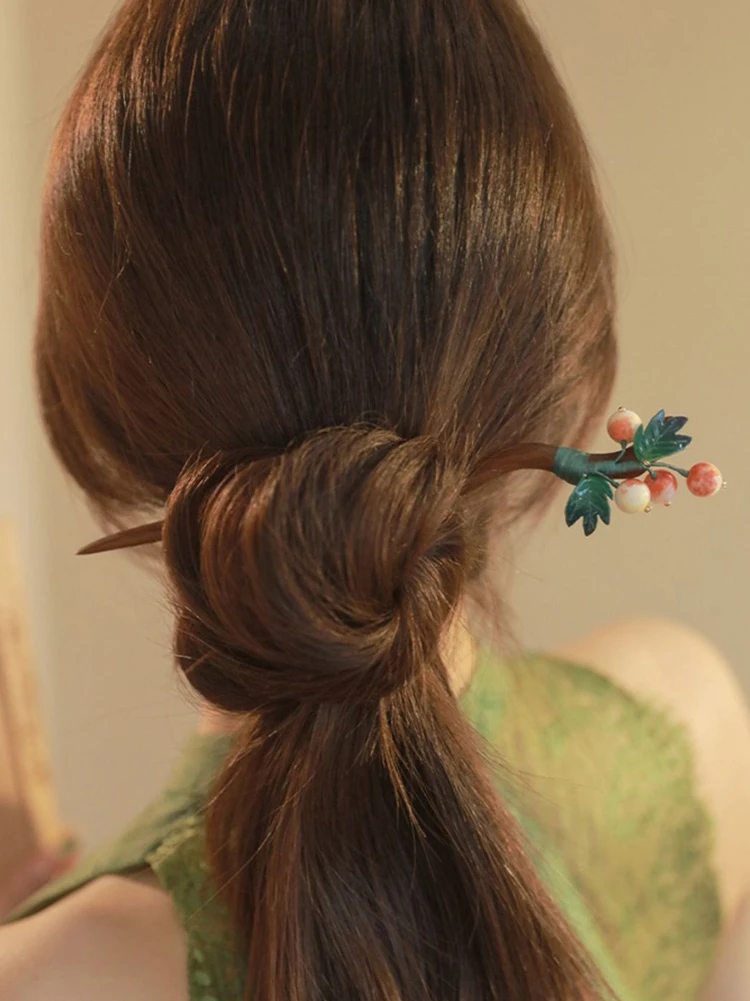 Vintage Hanfu Wooden Hairpin Handmade Cheongsam Hair Decoration