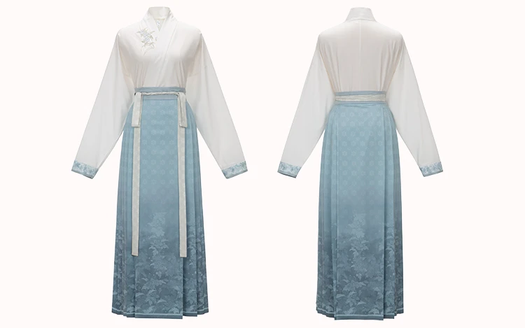 Women Blue Mamian Skirt Modern Hanfu Set for Spring