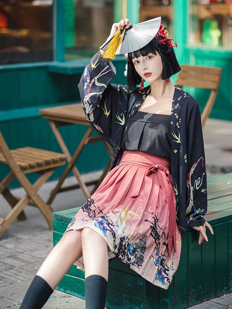 Women Modern Black Hanfu Short Dress for Summer