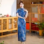 blue banquet Chinese cheongsam qipao dress