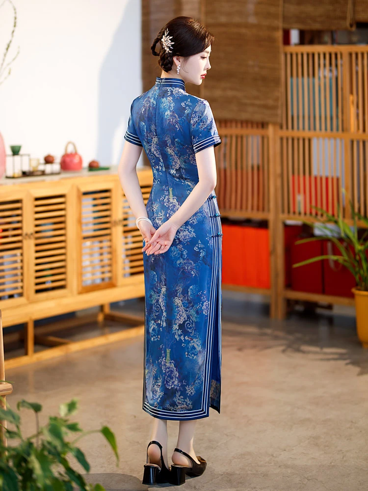 blue banquet Chinese cheongsam qipao dress