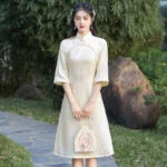 cream qipao modern cheongsam dress