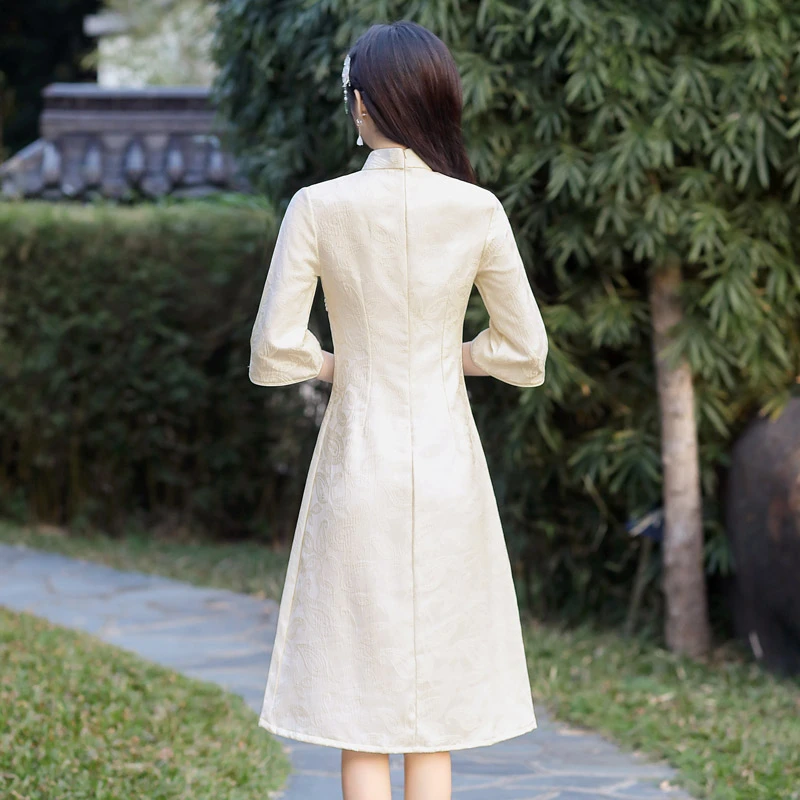 Cream Qipao Modern Style Women Cheongsam Dress - Newhanfu