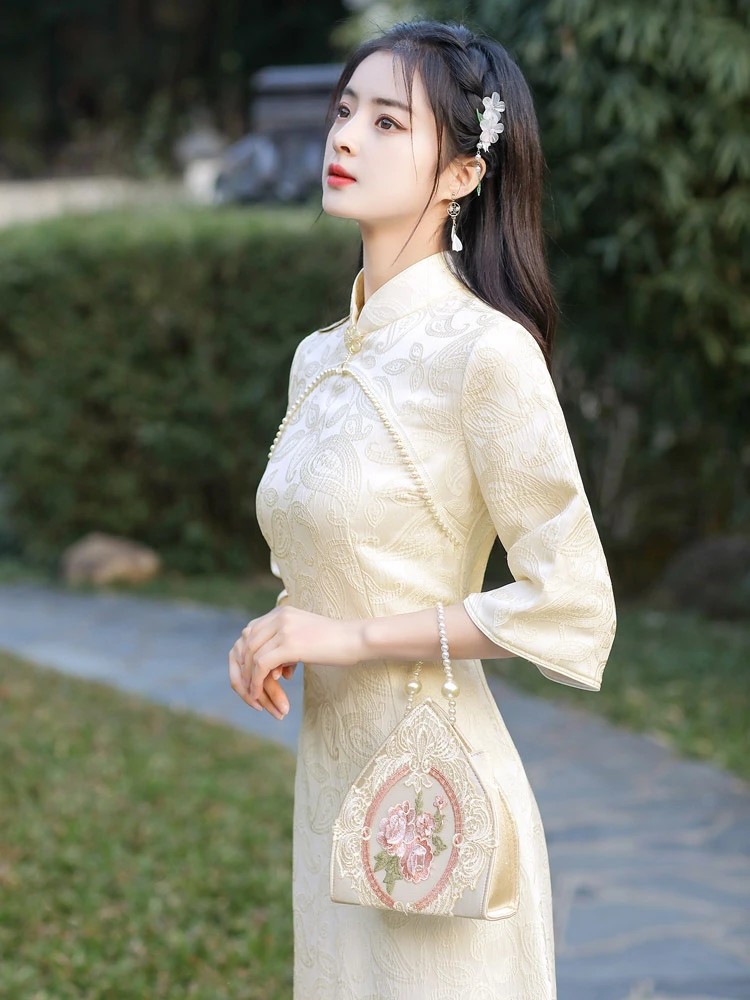 Traditional Chinese Dress modern Cheongsam Dress white Lace Qipao