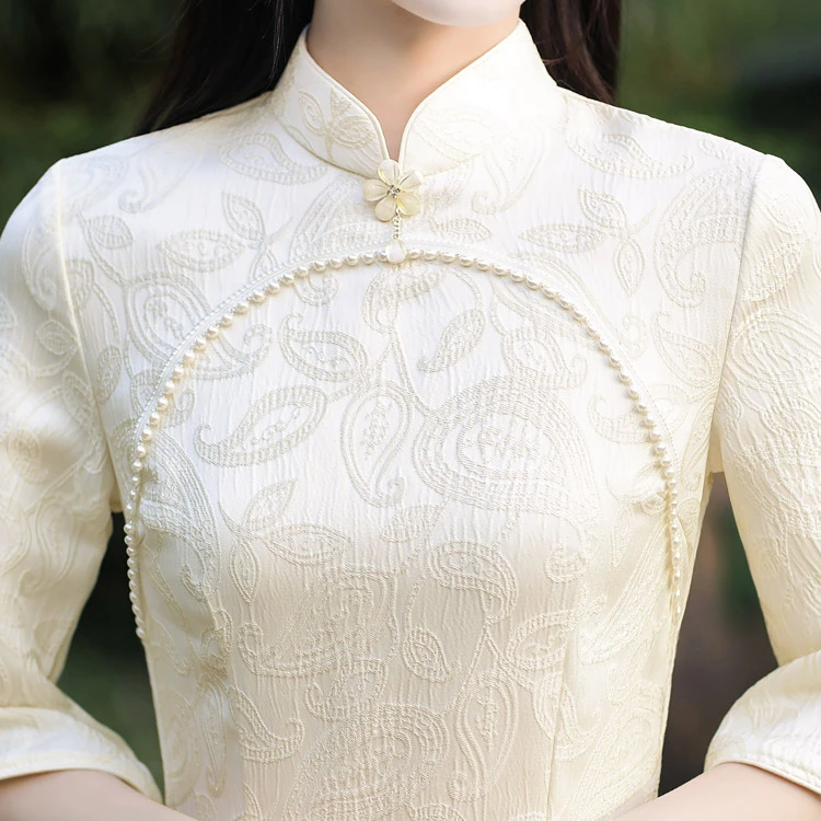 cream qipao modern cheongsam dress