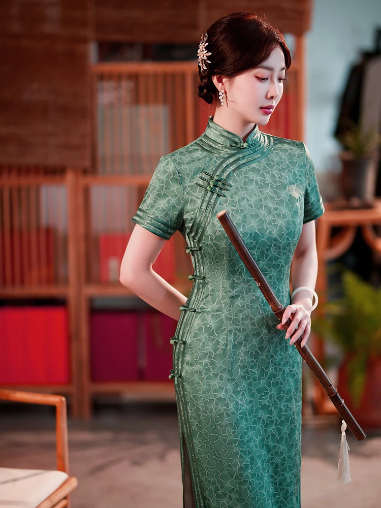 gingko leaf green cheongsam qipao