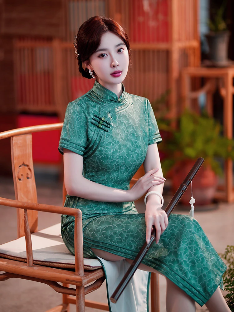 gingko leaf green cheongsam qipao