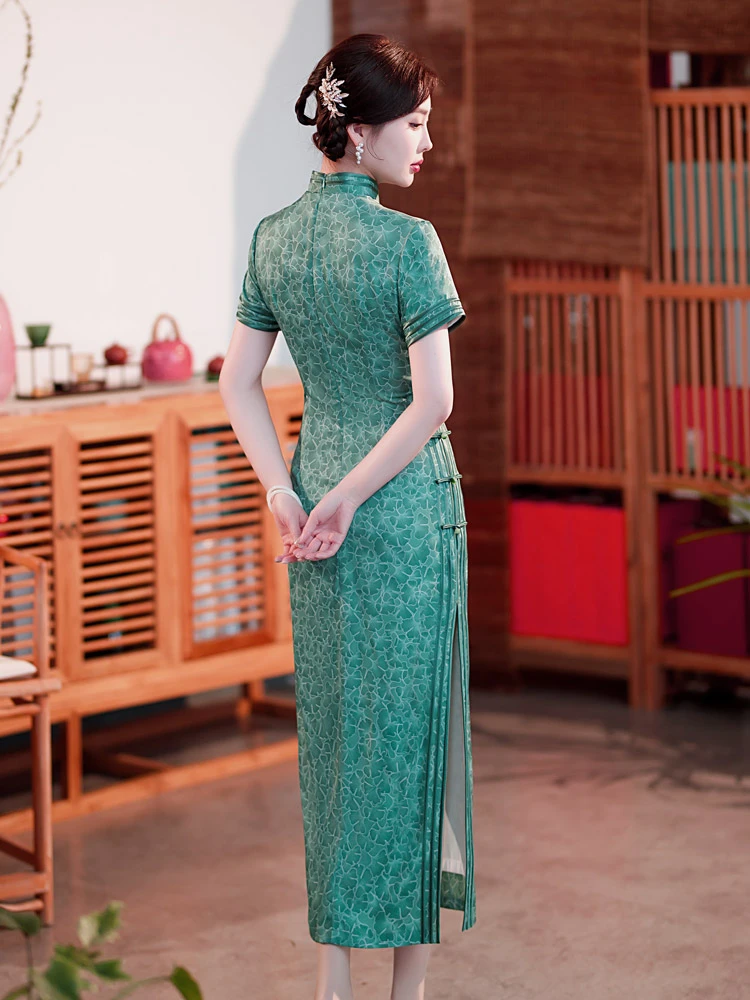 gingko leaf green cheongsam qipao