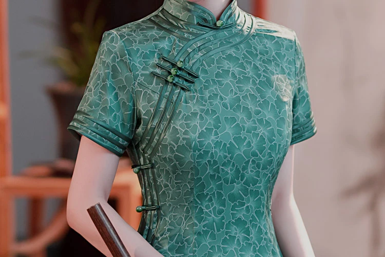 gingko leaf green cheongsam qipao