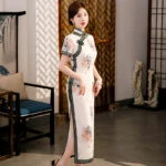 peony qipao white Chinese cheongsam dress