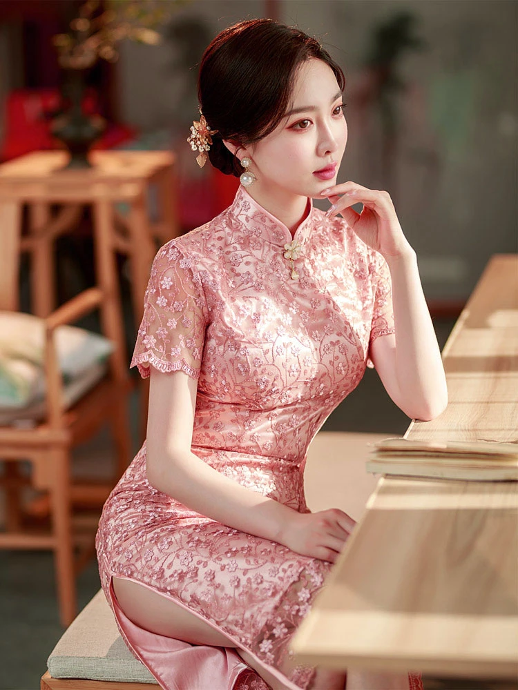 pink petal wedding cheongsam summer dress