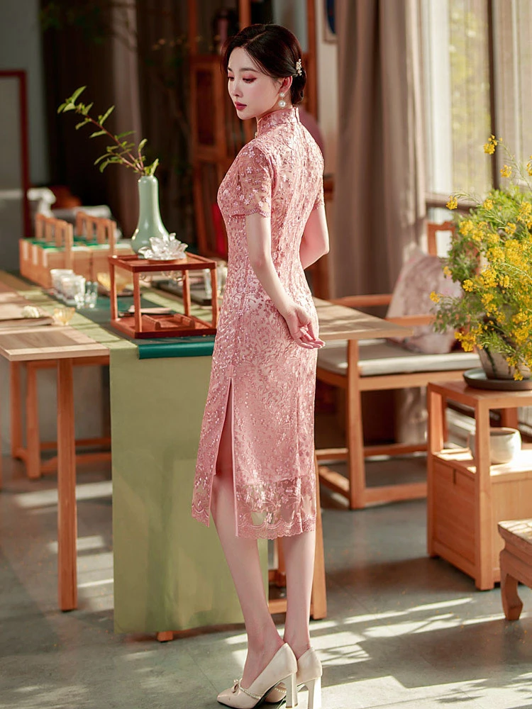 pink petal wedding cheongsam summer dress