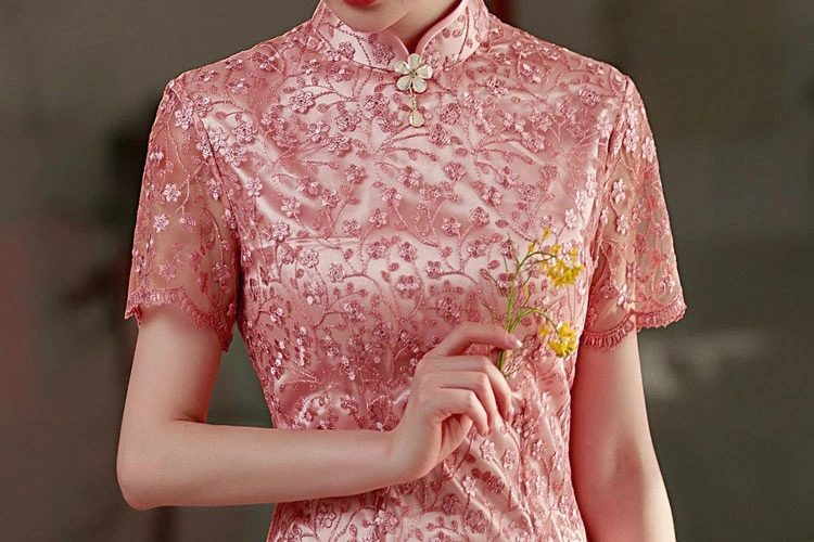 pink petal wedding cheongsam summer dress