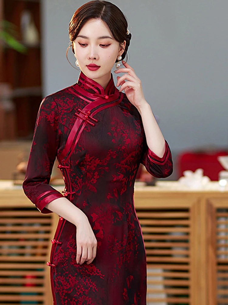 Autumn ladies cheongsam retro banquet evening dresses