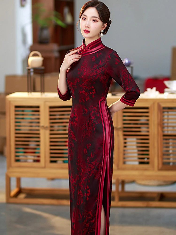 Autumn ladies cheongsam retro banquet evening dresses