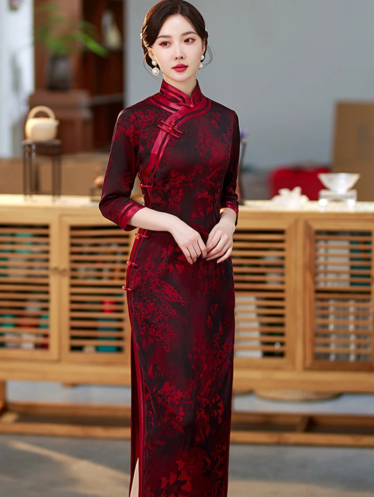 Autumn ladies cheongsam retro banquet evening dresses