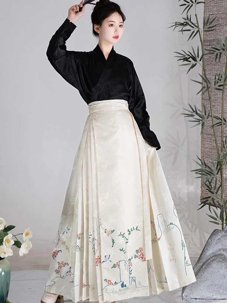 Classic Ming Dynasty Flower Bird Mamian Dress for Women