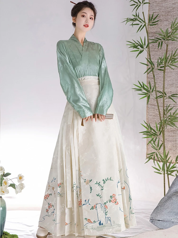 Classic Ming Dynasty Flower Bird Mamian Dress for Women