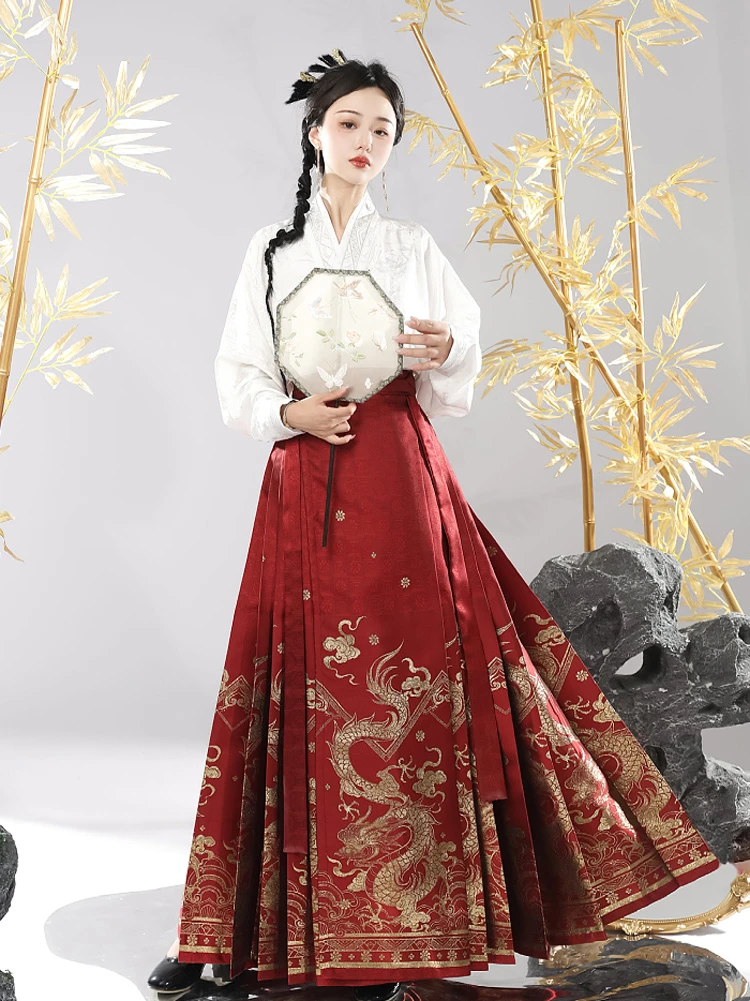 Fashion Hanfu Costume Ladies Mamian Qun Dashing Dragon Patterns