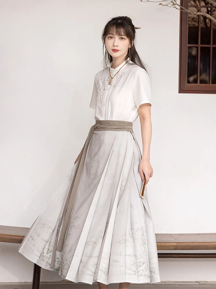 Modern Mamian Dress Summer Modified Beige Hanfu for Women - Newhanfu