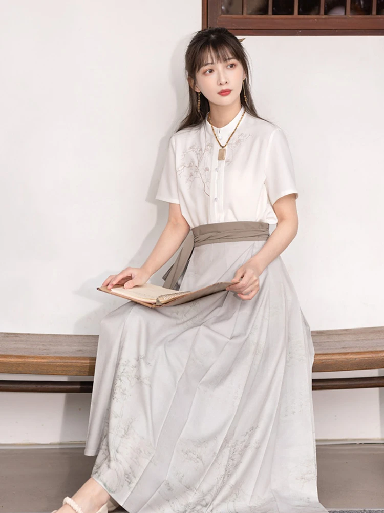 Modern Mamian Dress Summer Modified Beige Hanfu for Women - Newhanfu