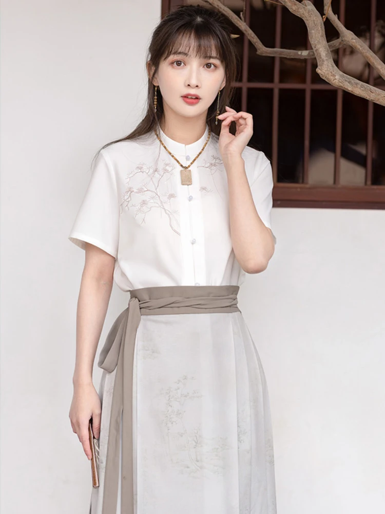 Modern Mamian Dress Summer Modified Beige Hanfu for Women