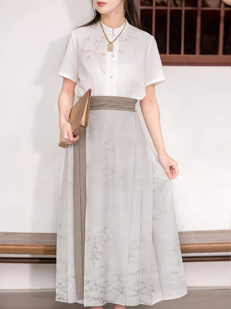 Modern Mamian Dress Summer Modified Beige Hanfu for Women