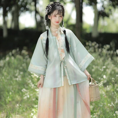 Modern Ming Style Summer Women Cute Green Dress