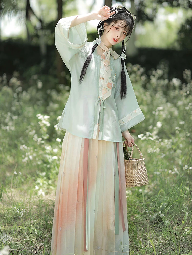 Modern Ming Style Summer Women Cute Green Dress