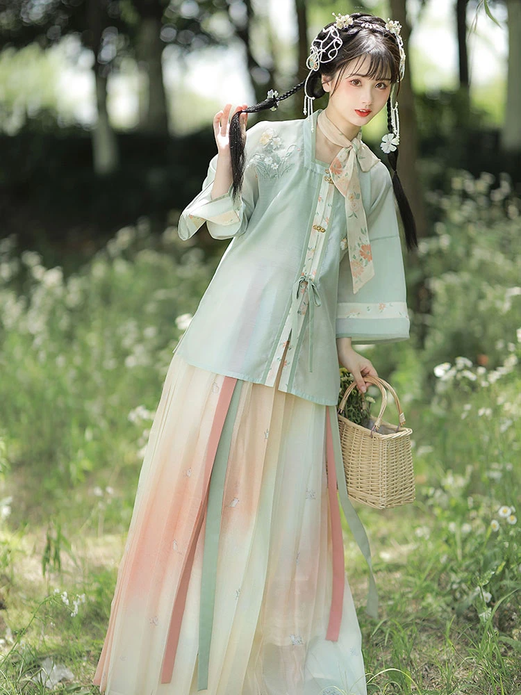 Modern Ming Style Summer Women Cute Green Dress