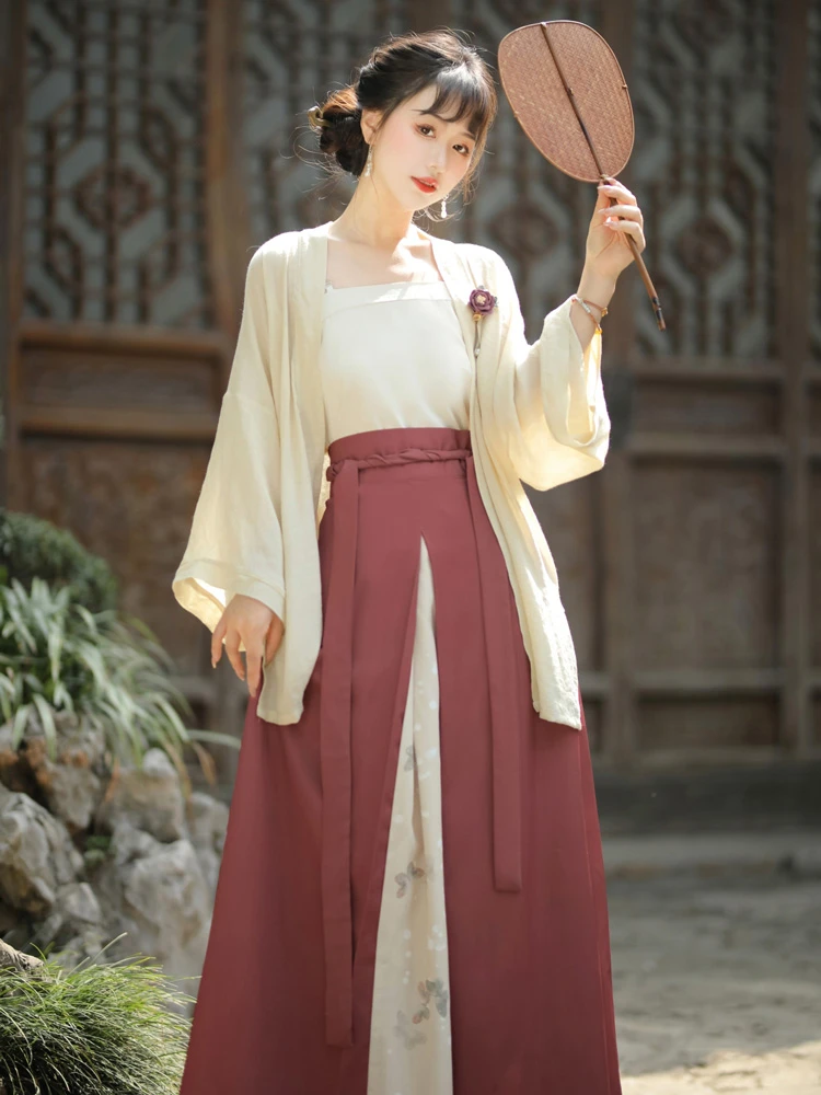 Modern Song Style Women Red Hanfu Butterfly Sanjian Dress - Newhanfu