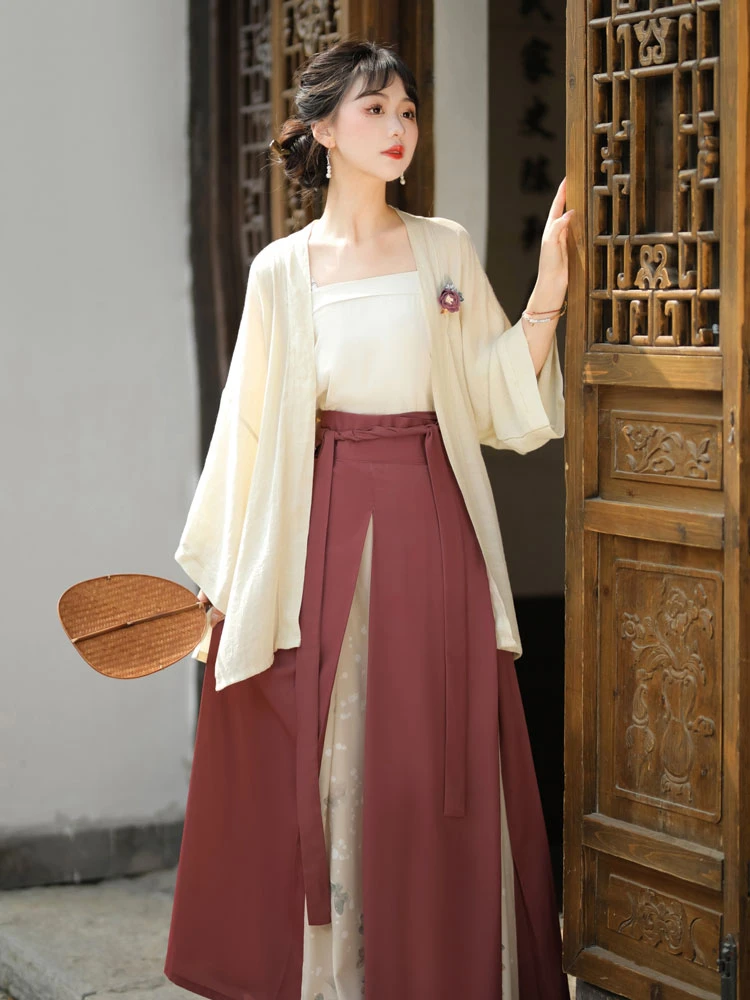 Modern Song Style Women Red Hanfu Butterfly Sanjian Dress