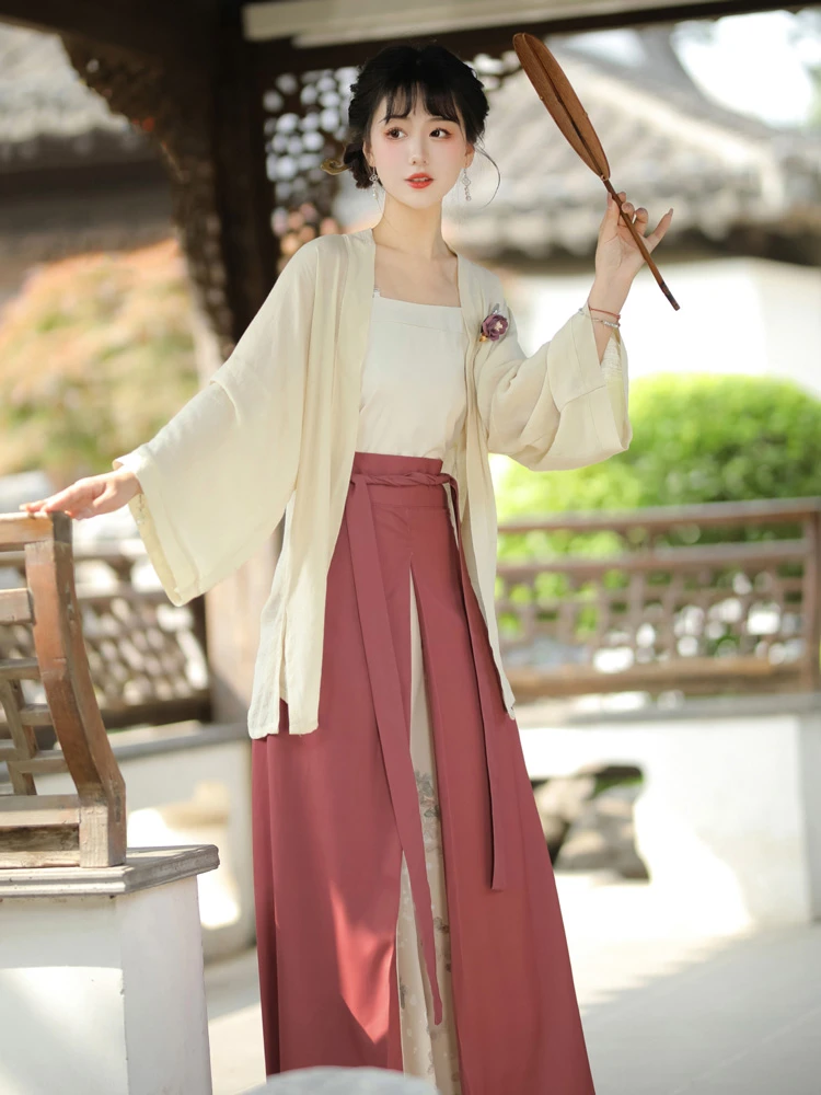 Modern Song Style Women Red Hanfu Butterfly Sanjian Dress