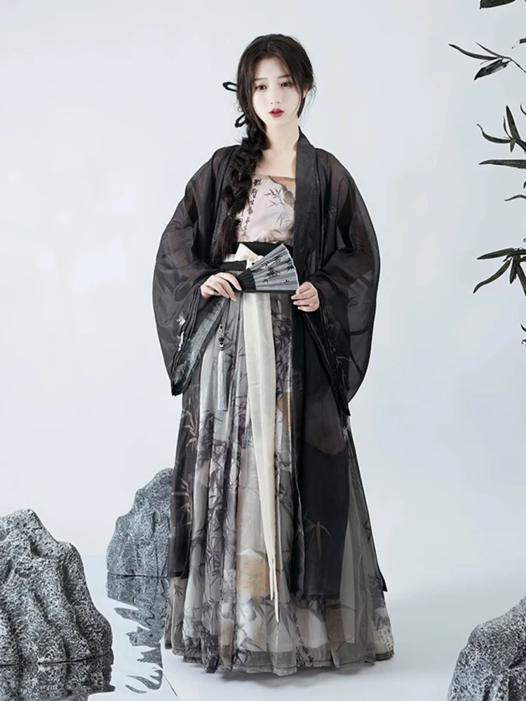 Woman Black Bamboo Song Dynasty Qiyao Shanqun for Everyday Wear