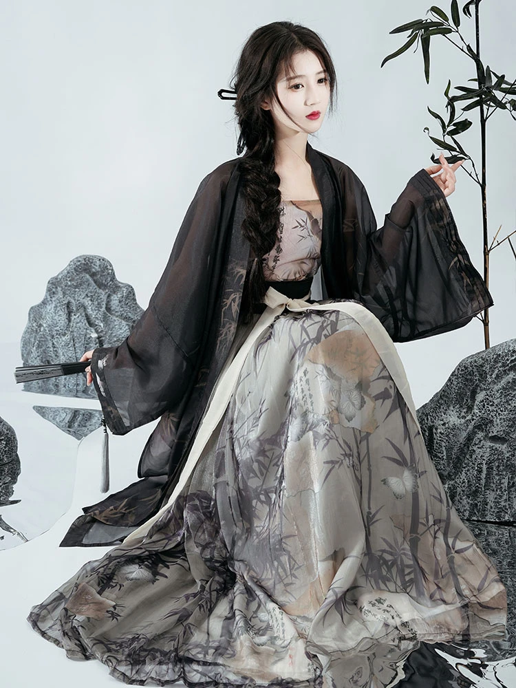 Woman Black Bamboo Song Dynasty Qiyao Shanqun for Everyday Wear