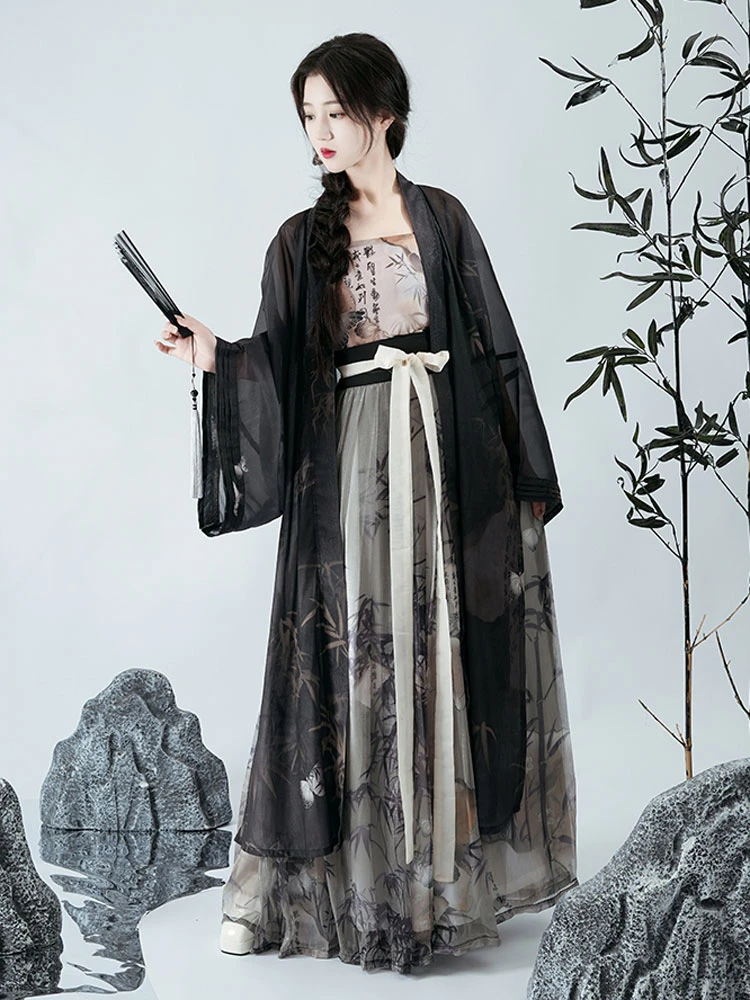 Woman Black Bamboo Song Dynasty Qiyao Shanqun for Everyday Wear